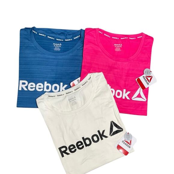 REEBOK Women's Athletic Revolve Tee's 3 Relaxed Cooling Dry Comfort NEW - Picture 1 of 16